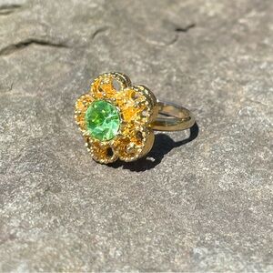 Vintage Gold Green Crystal Ring